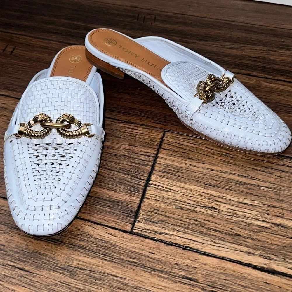 Tory Burch✨Mules Horsebit loafers RARE woven leather clogs slippers